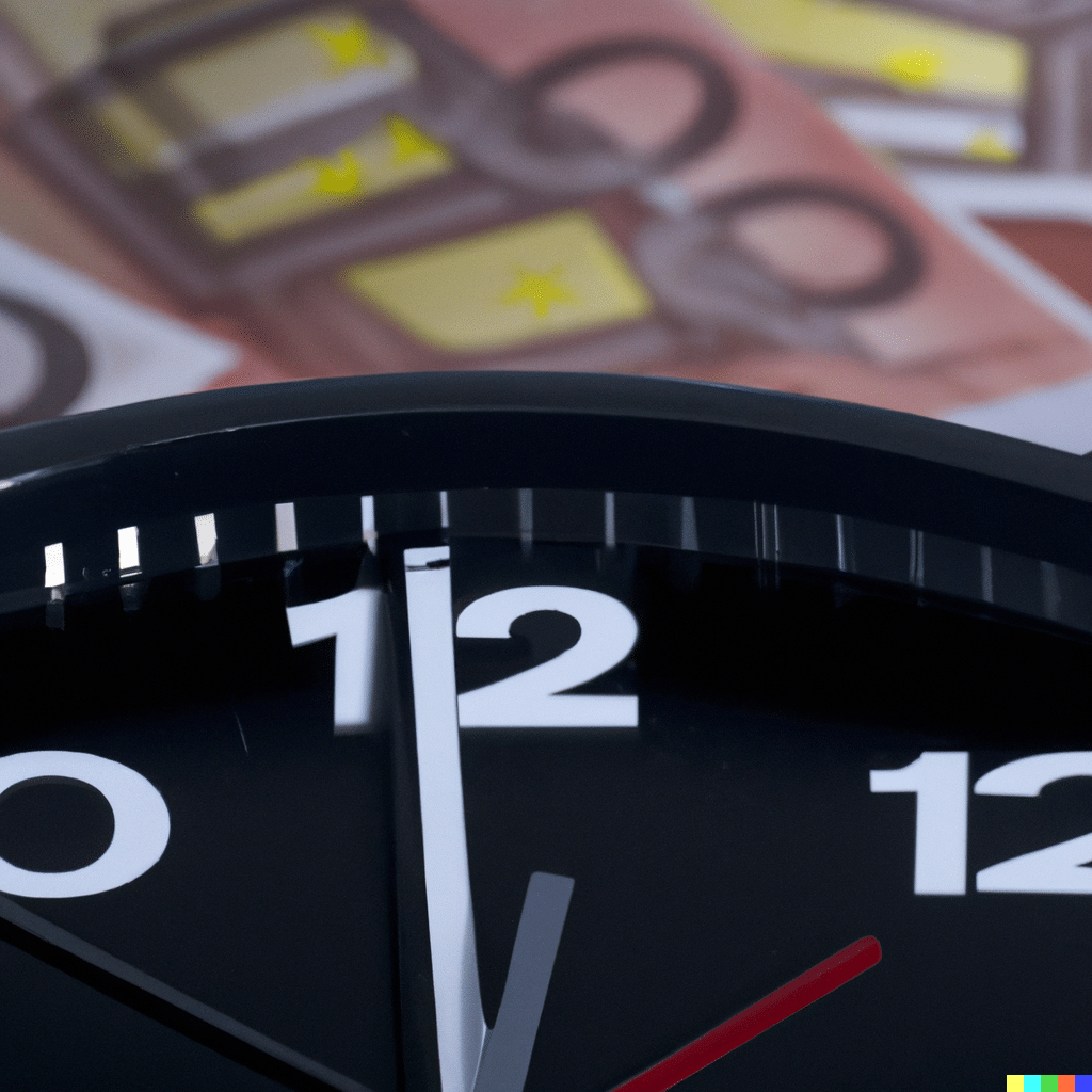 dall·e 2023 05 10 17.29.46 the time in ending in a countdown money in the background