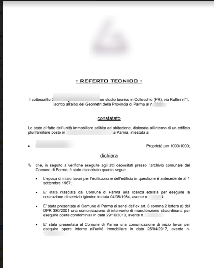 Documenti per rogito: referto tecnica